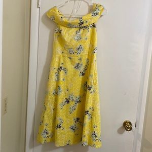 Yellow eyelet off the shoulder Calvin Klein dress, size 8